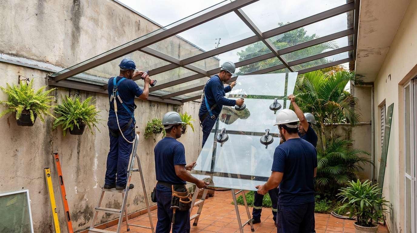 Instalação de cobertura de vidro em Bragança Paulista-SP