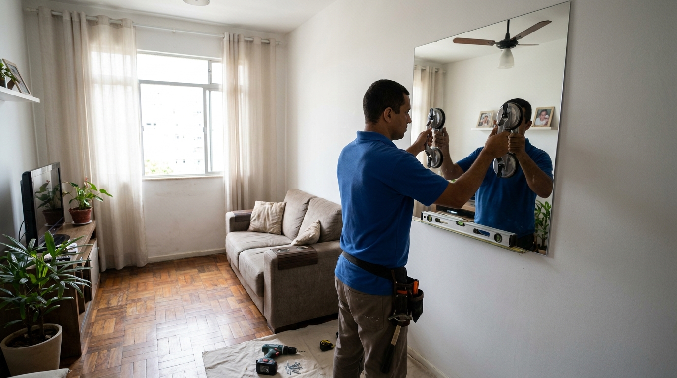 Espelho sob medida com parquet em Bragança Paulista-SP